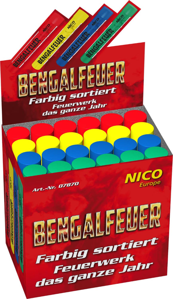 Bengalfeuer in rot, gelb, grün und blau